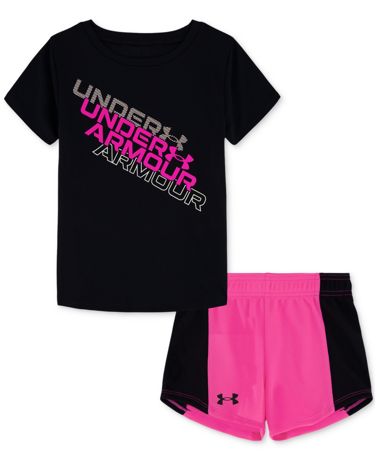 Under Armour Toddler & Little Girls T-shirt & Mesh Shorts, 2 Piece Set In Black