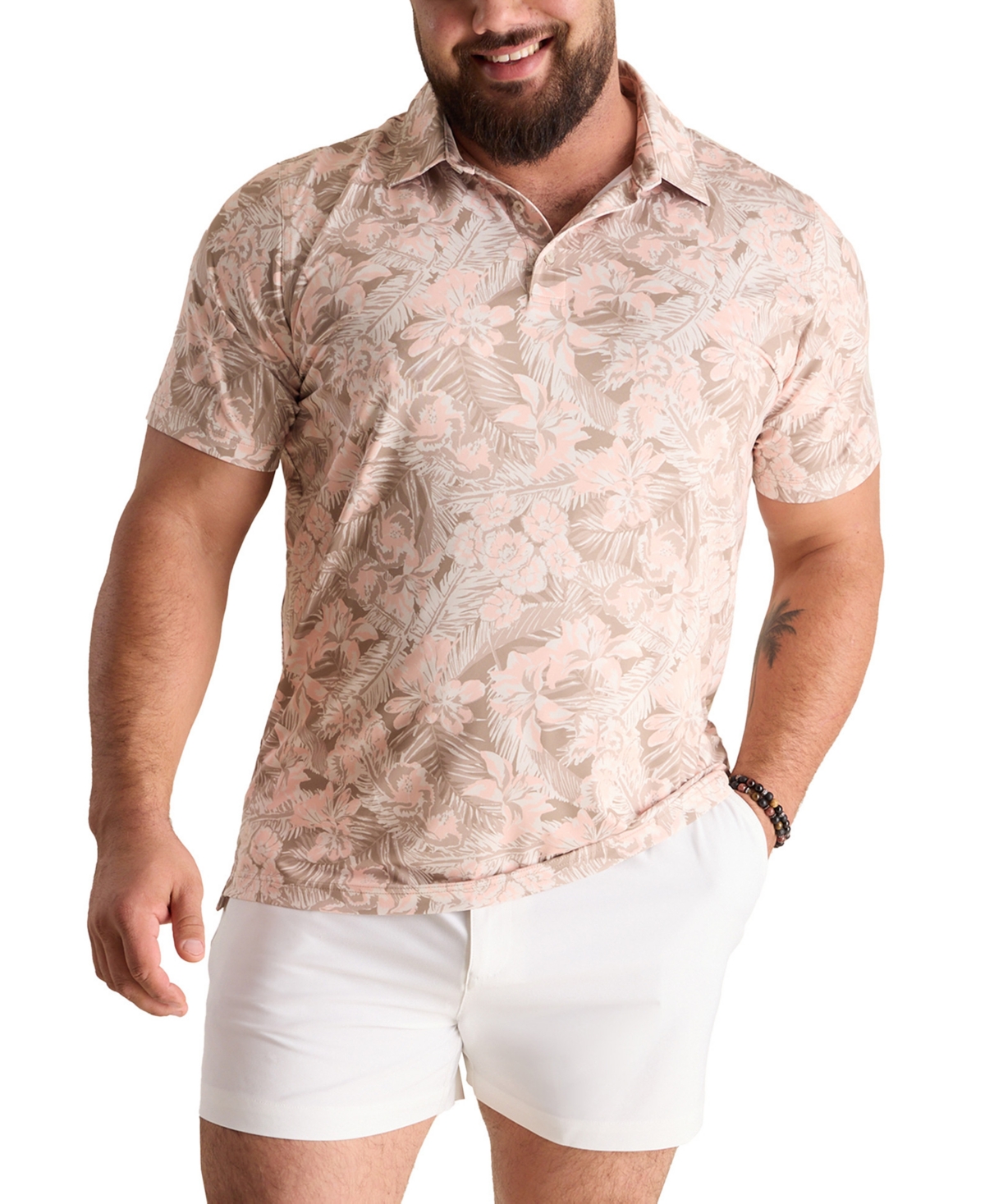 Chubbies Men's The Neutral Night Short Sleeve Tropical Print Polo Shirt In Light Khaki