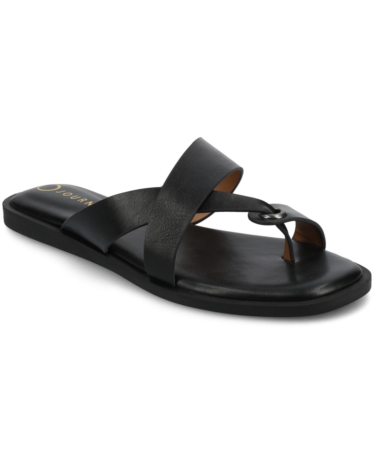 Женские сандалии Journee Collection Prizzie Toe Ring Strappy Flat, цвет: Чёрный — фото 1