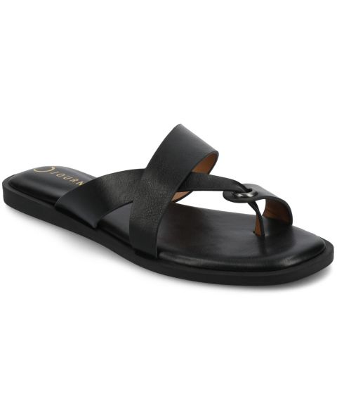 Женские сандалии Journee Collection Prizzie Toe Ring Strappy Flat, цвет: Чёрный