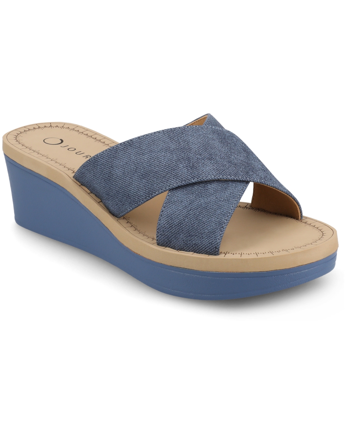 Shop Journee Collection Women's Biara Crisscross Platform Wedge Sandals In Denim