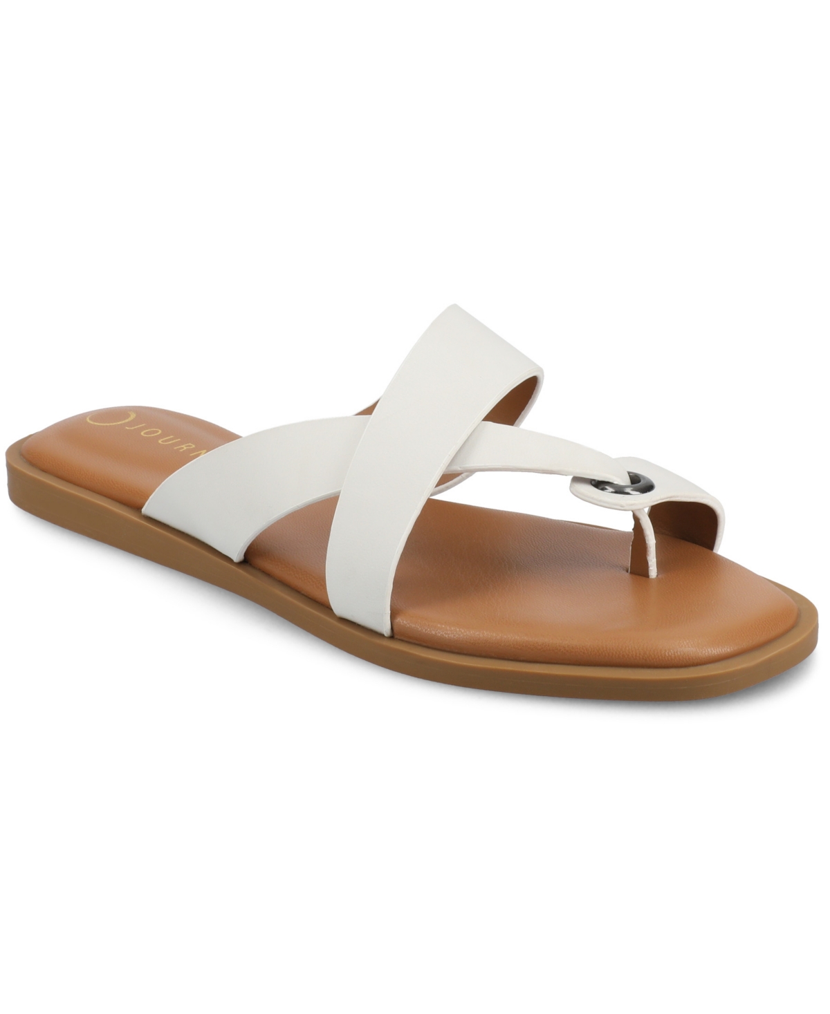 Shop Journee Collection Women's Prizzie Toe Ring Strappy Flat Sandals In Bone