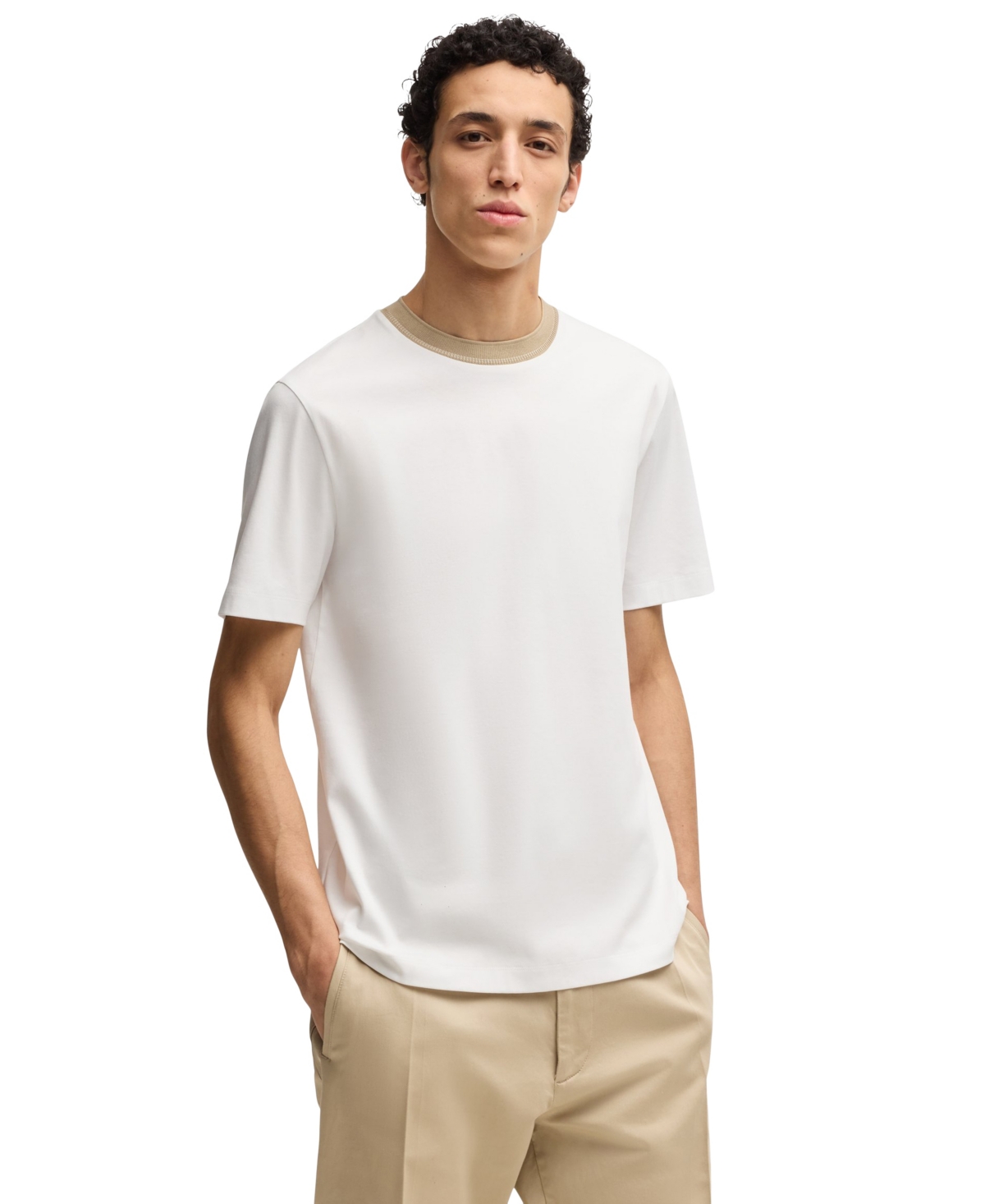 Hugo Boss Boss By  Men's Collar Stripe Slim-fit T-shirt In White