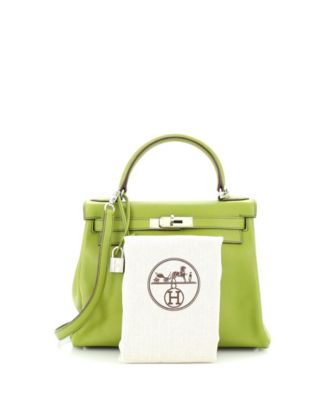 Бывшая в употреблении сумка HERMÉS Kelly 28 зеленого цвета Swift с палладиевой фурнитурой