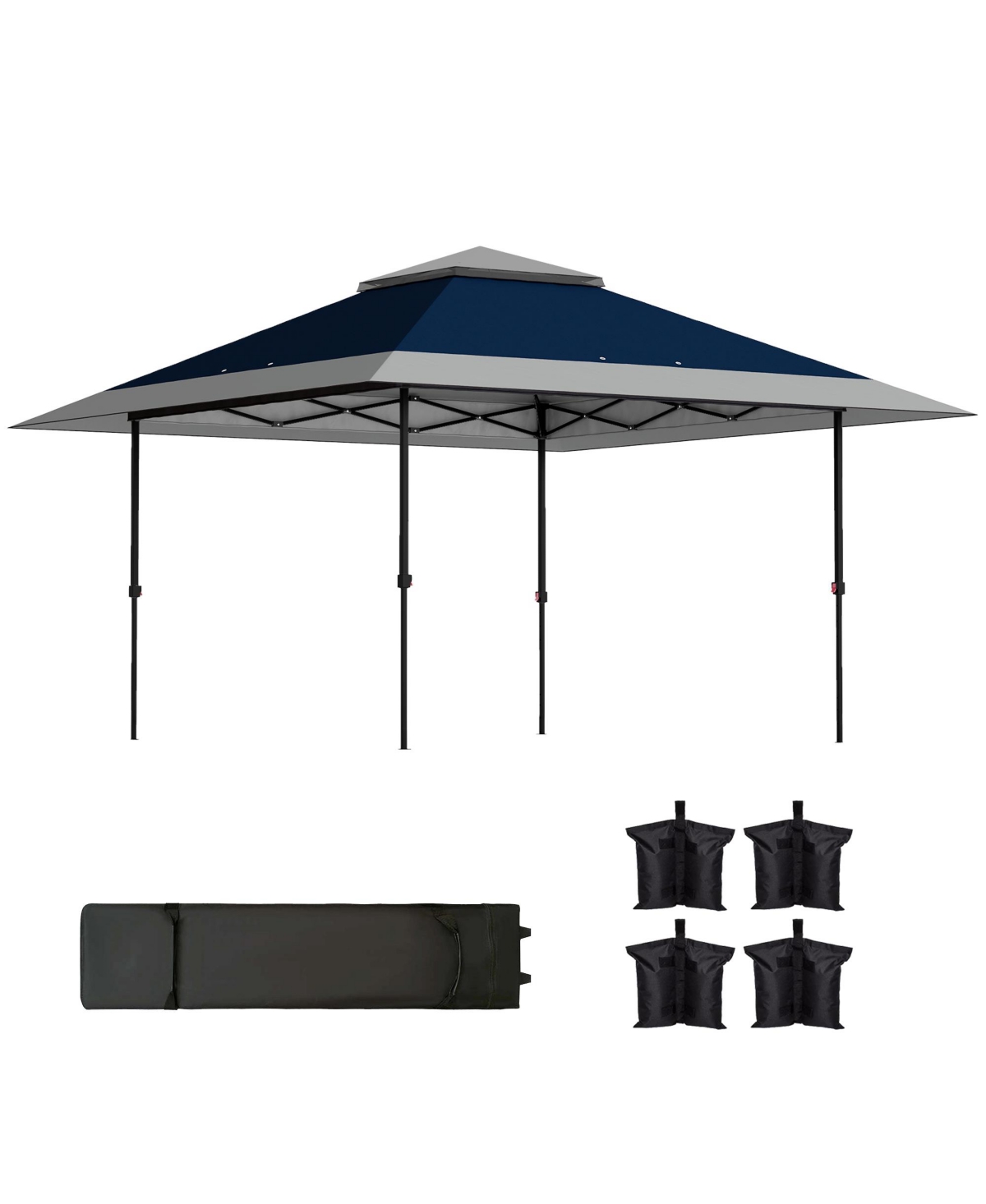 13'x13' Pop Up Canopy with Wheeled Carry Bag and Bags, Navy - Navy blue