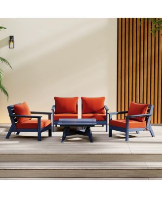 Outdoor 5-Piece Navy Blue Modular Sectional Patio Furniture Sofa Set