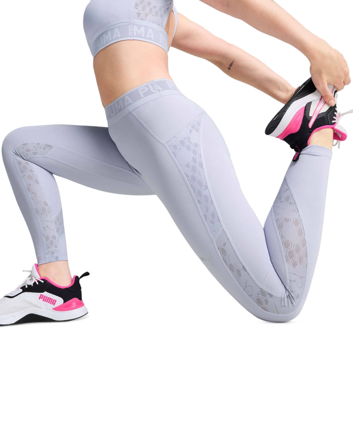 Puma Women's Lace Mesh Logo High-waist 7/8 Leggings In Cool Weather