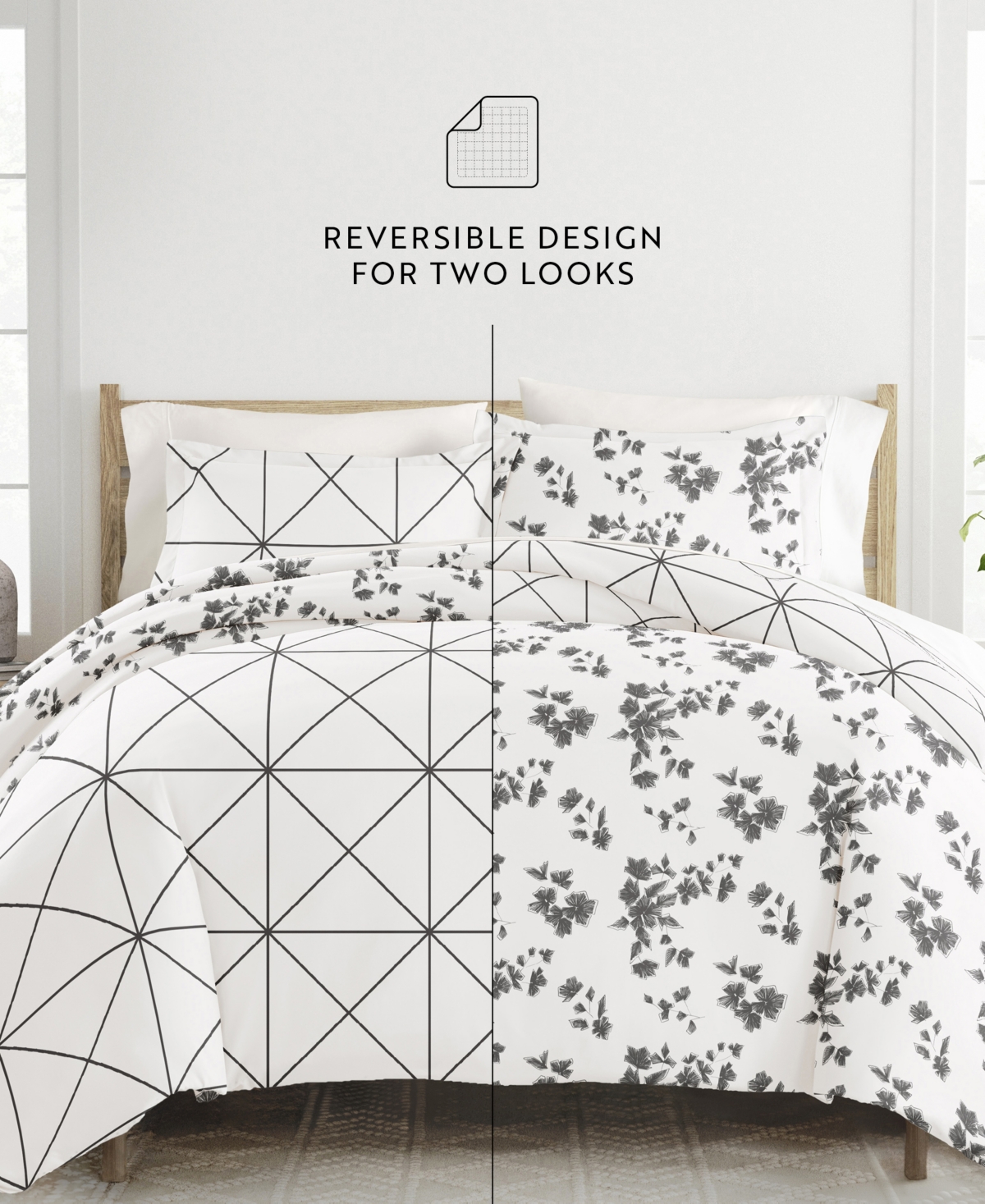 ienjoy Home Ultra Soft Edgy Flowers 3-Pc. Reversible Duvet Cover Set