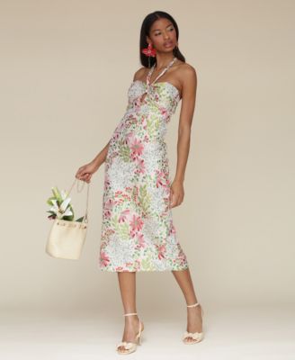 Женское миди-платье Avec Les Filles из парчи с цветочным рисунком на бретелях