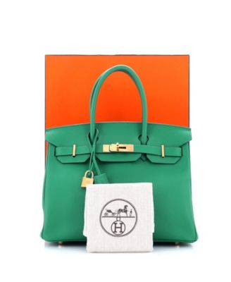 Бывшая в употреблении сумка HERMÉS Birkin 30 зеленого цвета с золотой фурнитурой