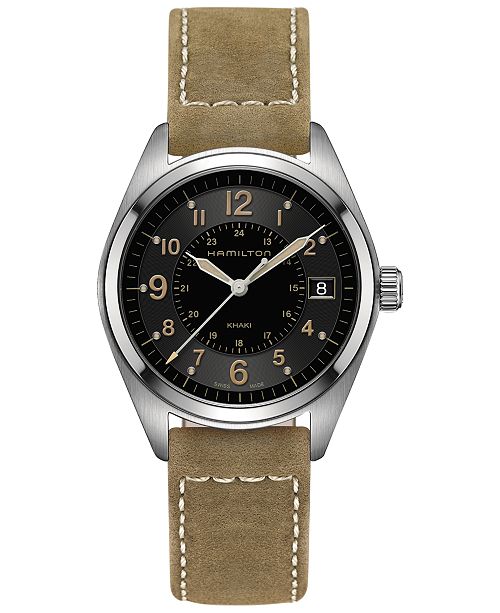 Hamilton Men's Swiss Khaki Field Tan Leather Strap Watch 40mm H68551833 ...