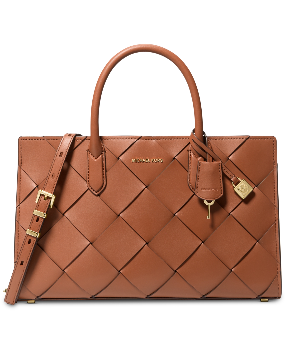 Michael Kors Scarlett Medium Woven Leather Satchel In Luggage