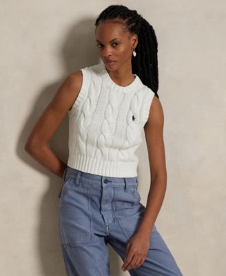 Women's Cable-Knit Cotton Cropped Sweater Vest