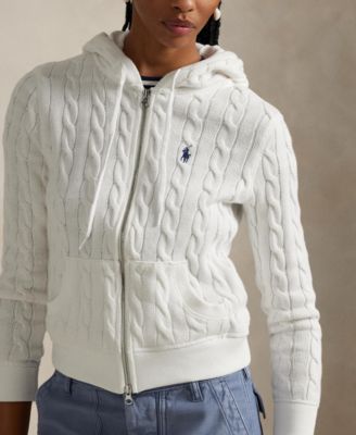 Women's Cable-Knit Cotton Full-Zip Hoodie Sweater