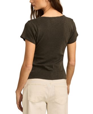 Женский хлопковый топ Henley с коротким рукавом, отделанный крючком от Lucky Brand