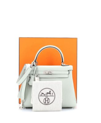 Бывшая в употреблении сумка HERMÉS Kelly 25 серого цвета Clemence с палладиевой фурнитурой