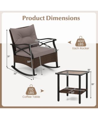 3 PCS Patio Rocker Set with 2-Tier Coffee Table & Soft Seat Back Cushions Outdoor