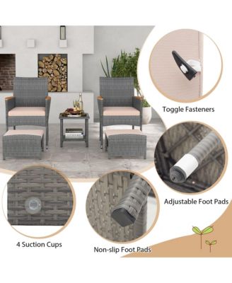 5 Pieces Wicker Patio Furniture Set PE Rattan Porch Chairs w/ Ottomans