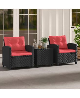 3 PCS Patio Furniture Set w/Tempered Glass Coffee Table Washable Cushions