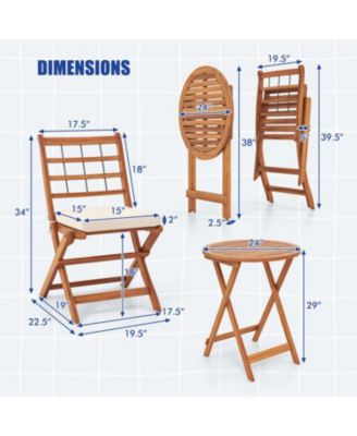 3 Pieces Acacia Wood Patio Bistro Set with Cushions