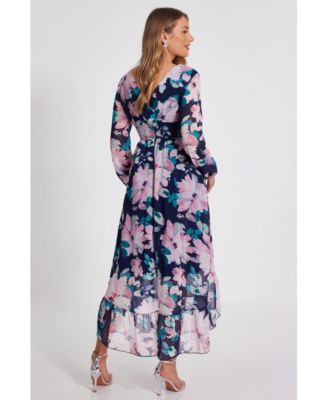 Женское макси-платье из шифона с цветочным рисунком и блестками Quiz с длинным рукавом