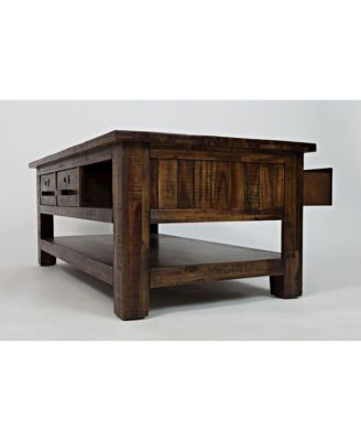 1Pc 48" Distressed Medium Brown Finish, 3 Drawers, Castered Base Industrial Coffee Table