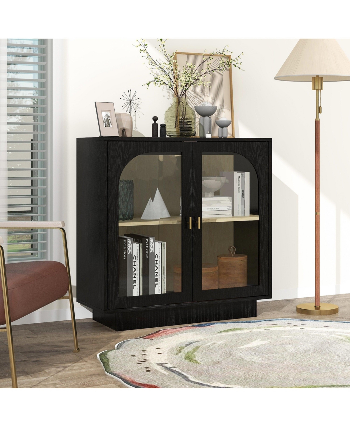 Storage Cabinet with Acrylic Door for Living Room 2 Door Storage Cabinet Sideboard Cabinet Entryway Cabinet, Black