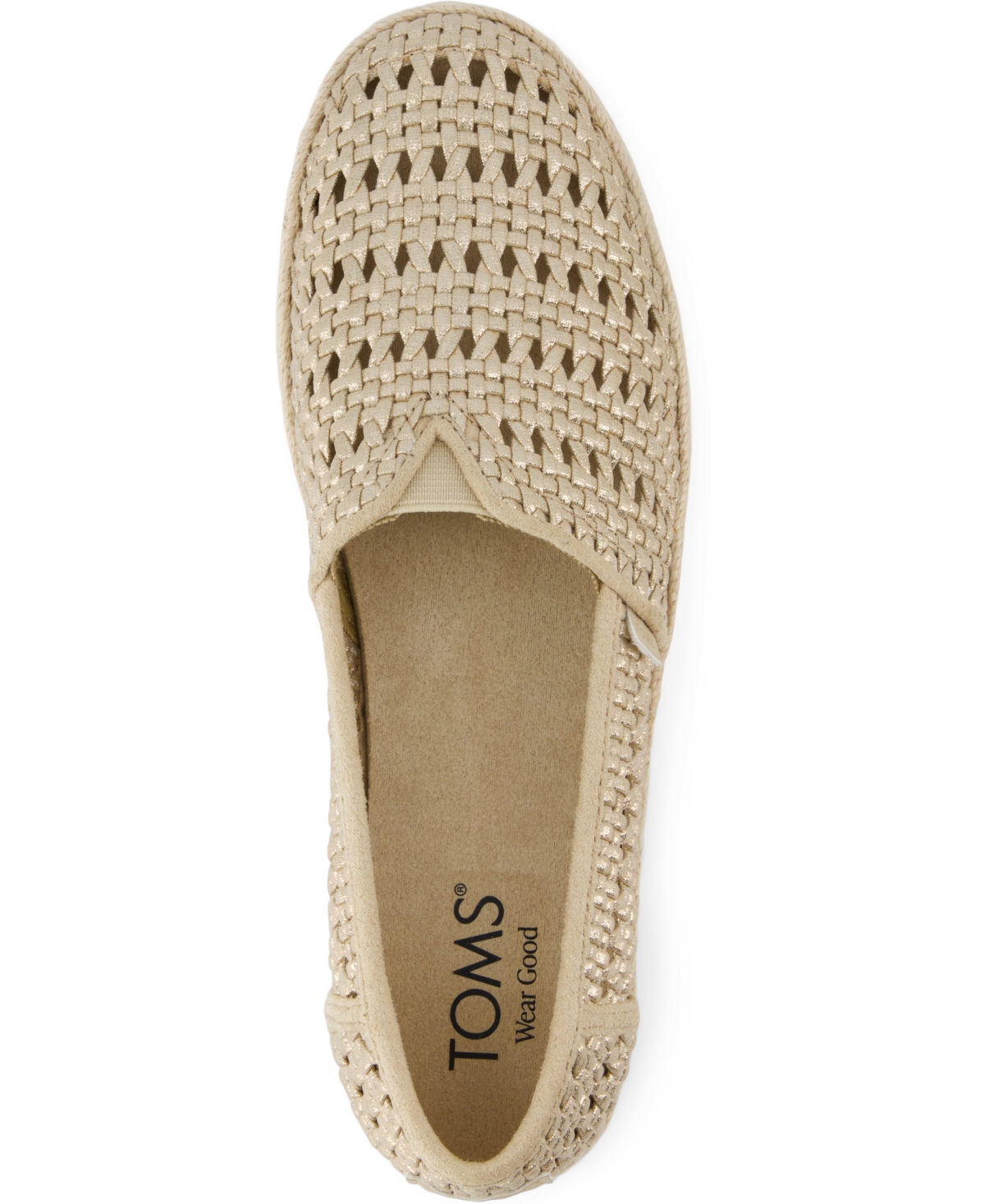 Shop Toms Women's Valencia Platform Espadrille Slip-on Shoes In Champagne Metallic Leather Basket Weave