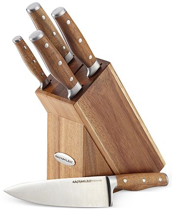 Rachael Ray Cucina Japanese Stainless Steel Knife Kitchen Cutlery Wooden  Block Set, 6 Piece, Agave Blue