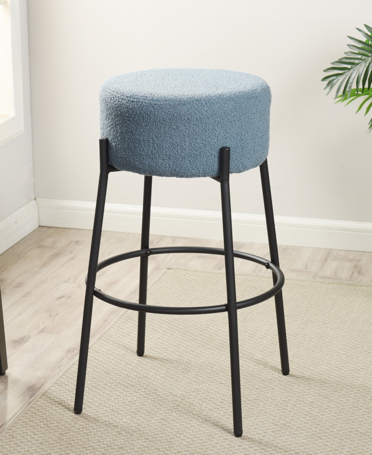 Stylecraft Home Collection 29" Soloist Boucle Upholstered Minimalist Bar Stool In Sky Blue