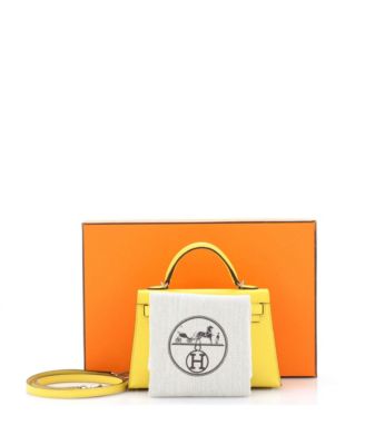 Сумка HERMÉS Kelly 20, бывшая в употреблении, желтого цвета из эпсома с палладиевой фурнитурой