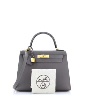 Бывшая в употреблении сумочка HERMÉS Kelly 28 серого цвета с золотой фурнитурой
