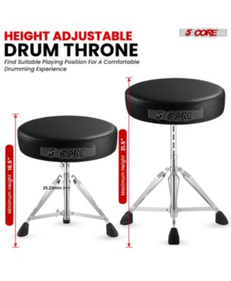 Drum Throne Adjustable Guitar Stool Padded Seat + Drum Practice Pad Snare Drumming Stand