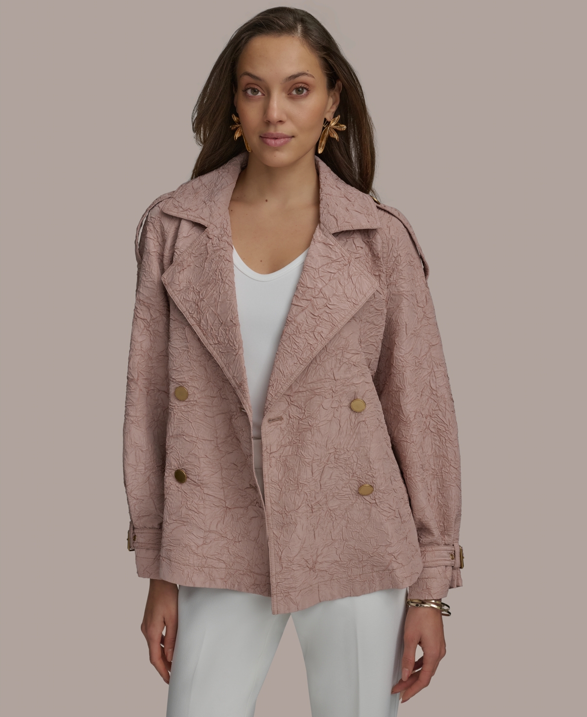 Donna Karan Womens Belted Jacket Straight Leg Pants In Apricot Haze