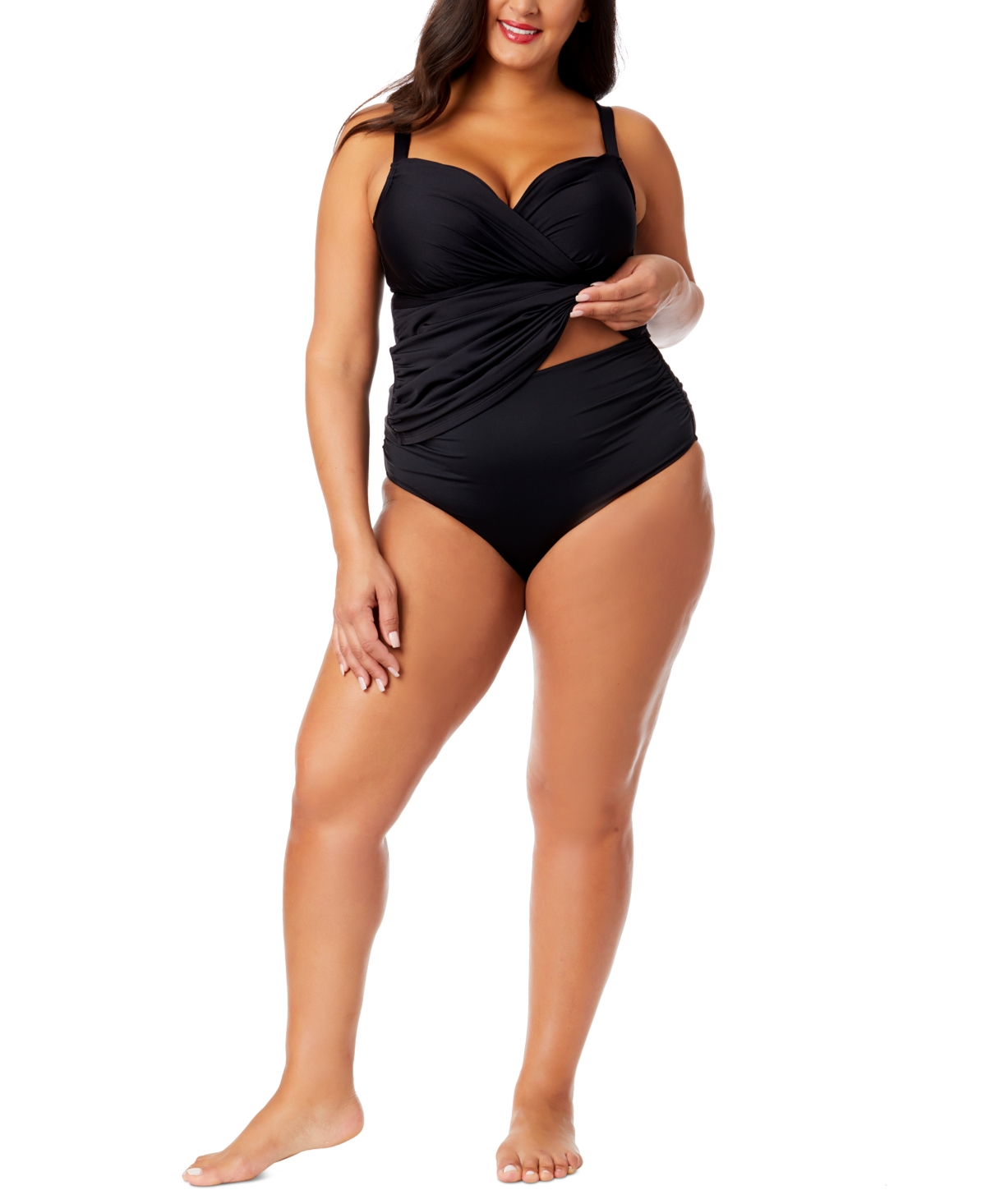 ANNE COLE PLUS SIZE SHIRRED TANKINI TOP 
