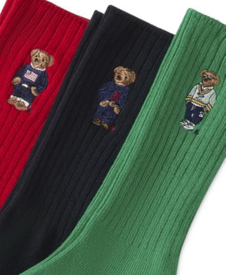 Polo Ralph Lauren Men's 3-Pk. Embroidered Bear Socks Giftbox - Macy's