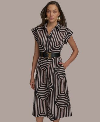 Женское платье-рубашка из набивного хлопка с поясом от Donna Karan New York для женщин