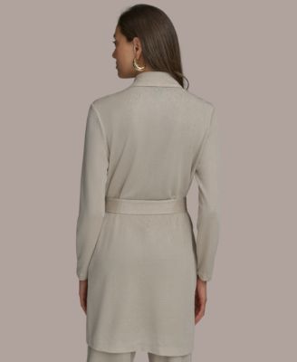 Женский кардиган цвета металлик с поясом от Donna Karan New York