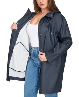 Plus Size Raglan-Sleeve Hooded Rain Jacket