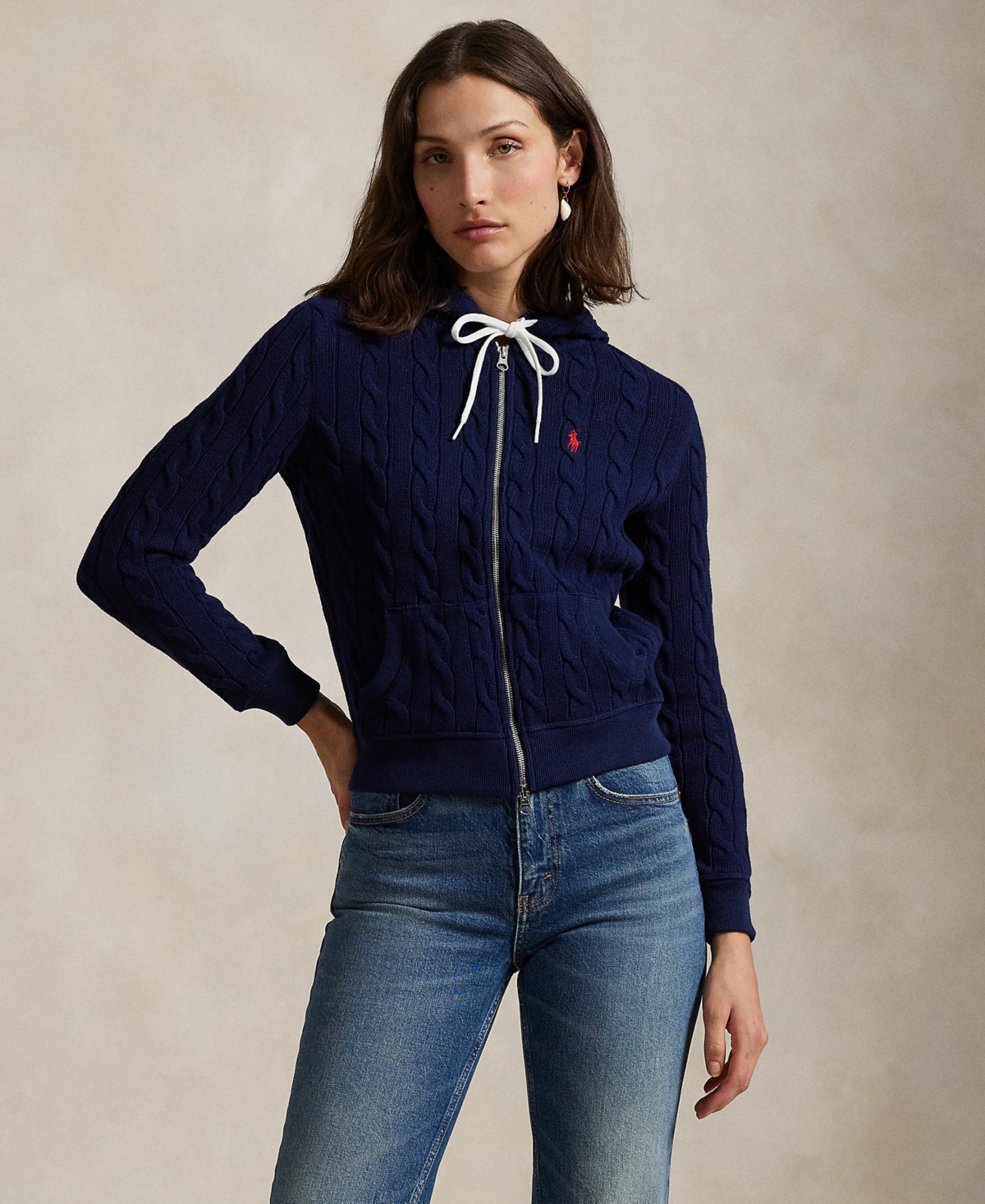 Женские Polo Ralph Lauren Women's Cable-Knit Cotton Full-Zip Hoodie Sweater — фото 1