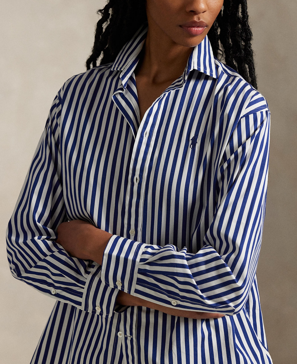 Polo Ralph Lauren Relaxed Fit Striped Cotton Shirt In Fall Royal,white