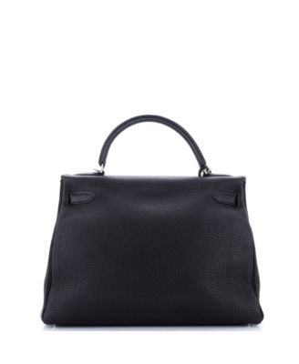 Бывшая в употреблении сумка Hermes Kelly 32 черного цвета из Того с палладиевой фурнитурой