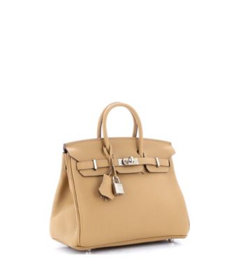 Бывшая в употреблении сумка Hermes Birkin 25 коричневого цвета Clemence с палладиевой фурнитурой