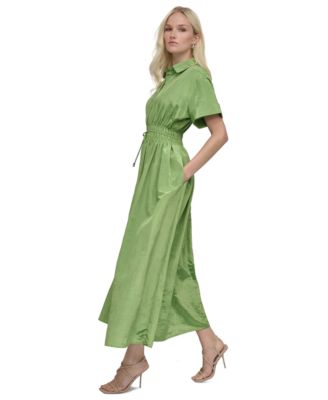 DKNY Petite Textured Drawstring-Waist Shirtdress