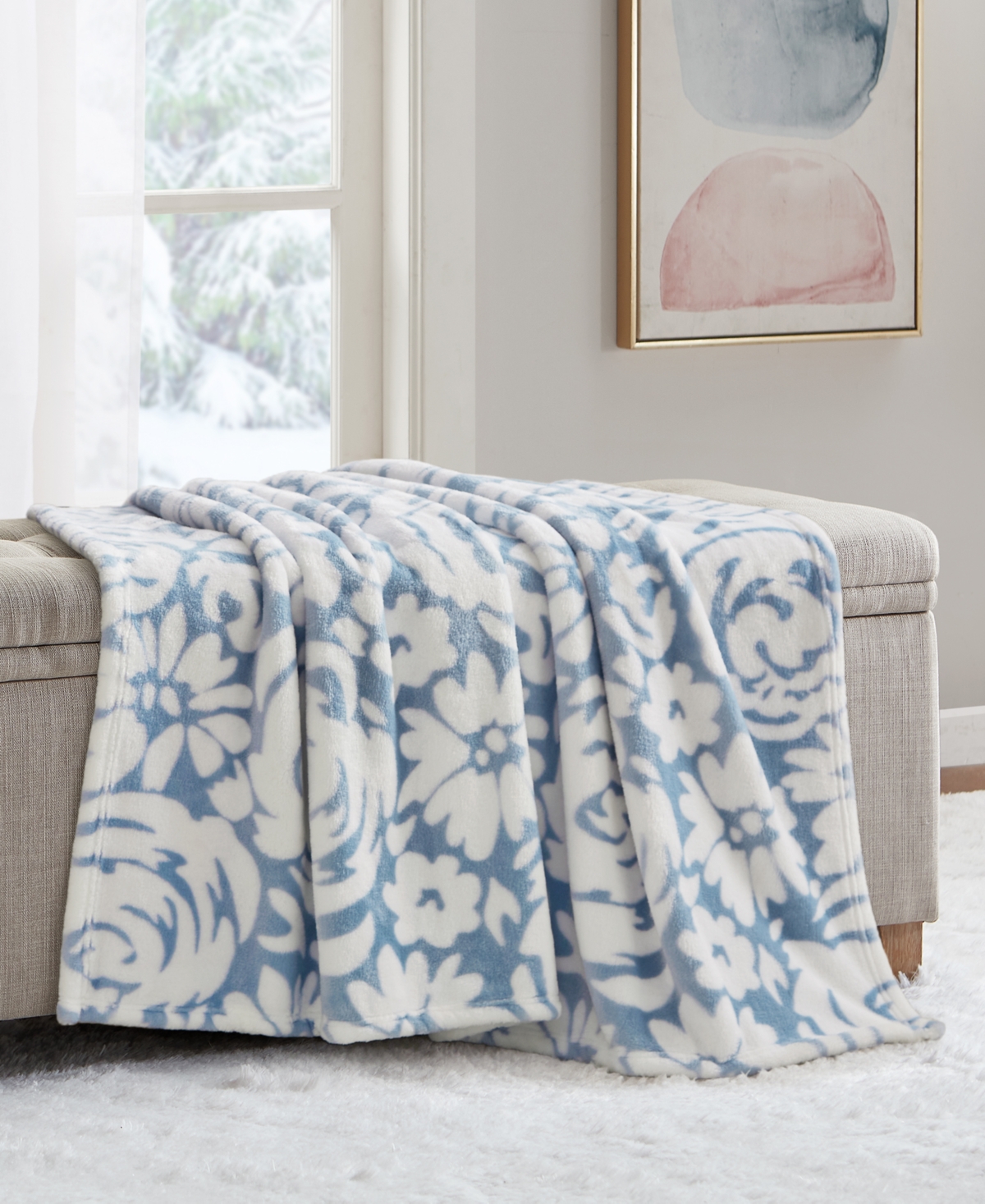Premier Comfort Cozy Plush Printed Throw, 50" X 70", Exclusively At Macy's In Blue Floral