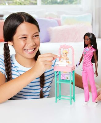 Baby Doctor Doll with Brunette Fashion Doll, 1 Baby Doll, Furniture & Accessories