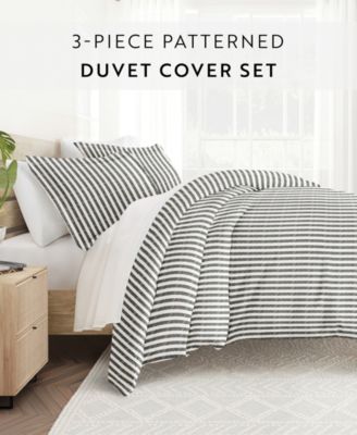 Distressed Striped Pattern 3 Piece Duvet Cover Set, Full/Queen