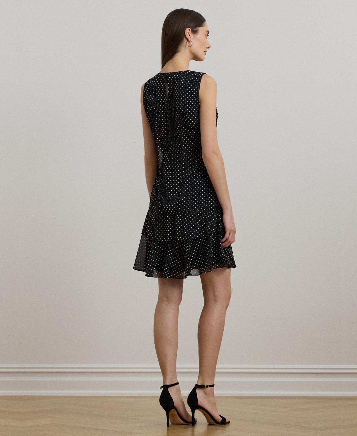 Ralph Lauren Women's Polka-dot Crinkle Georgette Shift Dress In Black,cream