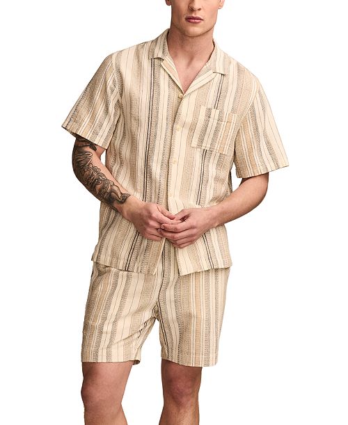 alfani Lucky Brand Men's Camp Collar Stripe Shirt & Regular-Fit Textured Stripe 7" Drawstring Shorts Men's Fashion & Accessories
