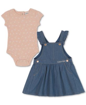Calvin Klein - Baby Girls 2-Pc. Ribbed Bodysuit & Denim Jumper Set